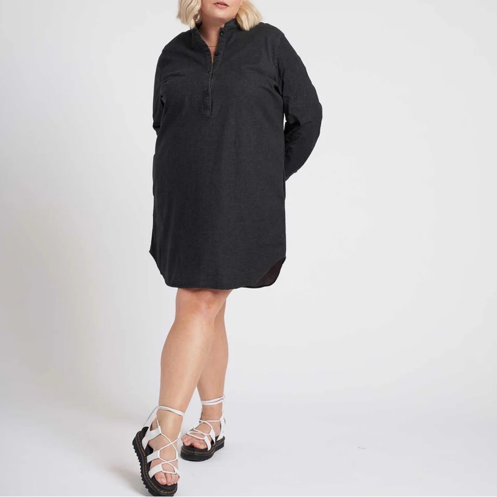 Universal Standard Hannah Stretch Cotton Black Chambray Shirtdress Size US 10-12